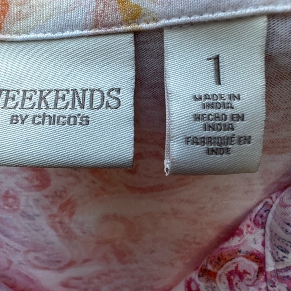 Weekends By Chicos Jacket Womens Multicolored Zip Up Orange Pink White SIZE 1 - Picture 4 of 6